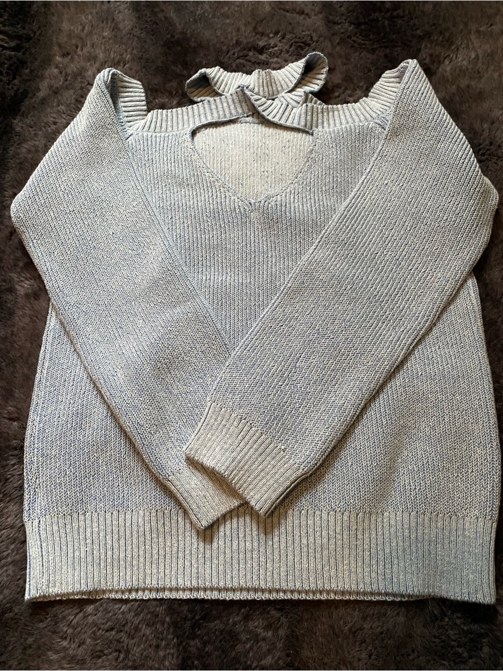 Light Blue Cold-Shoulder Ruffle-Trim Sweater - Picture 2 of 2